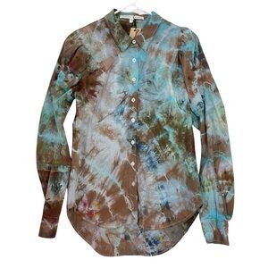 Veronica Beard Tie Dye Button Down Shirt Top Womens Size 6 Small Upcycled Brown